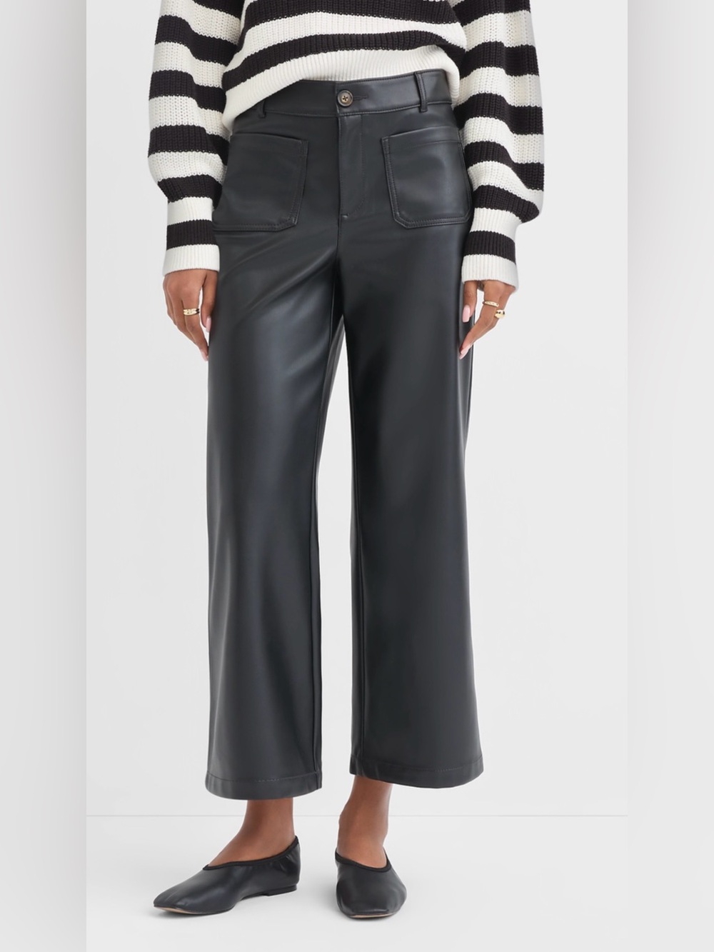 LOFT petite Black Wide-Leg Faux Leather Pants